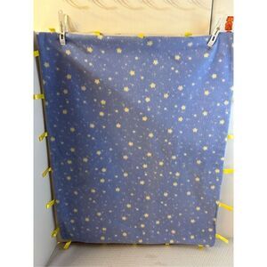 Large Taggie tags fleece blanket 28x35 homemade blue‎ with yellow stars